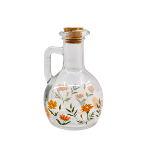 Garrafa (Azeite) Floral de Vidro + Cortiça - 180 ml