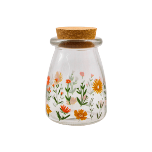 Pote de Vidro Redondo Floral + Cortiça - 255 ml