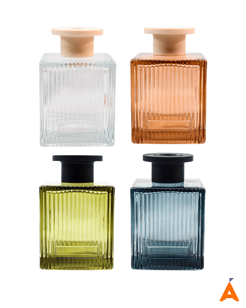 Frasco de Vidro Cubo Frisado + Tampa Difusor - 200 ml