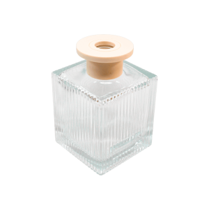 Frasco de Vidro Cubo Frisado + Tampa Difusor - 200 ml - Transparente